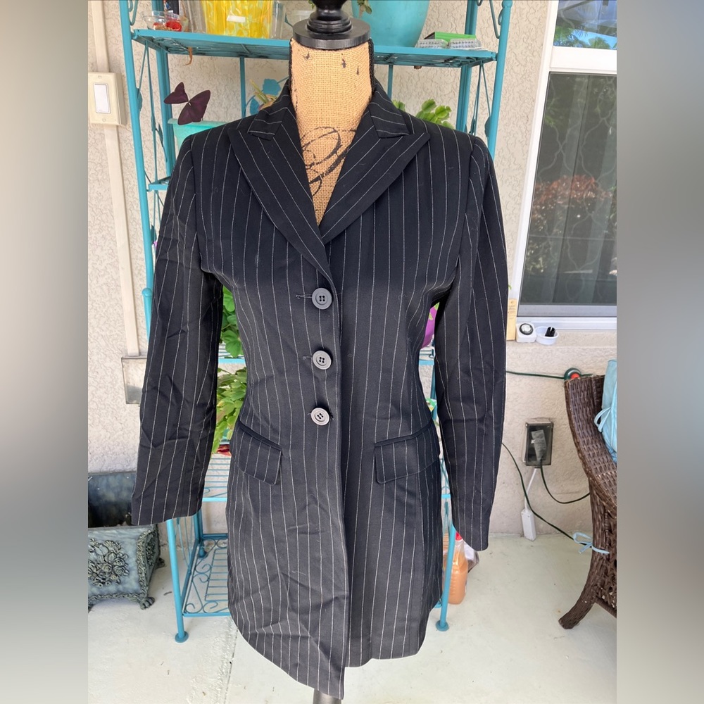 New Black striped Monica Bianco long blazer Size 2